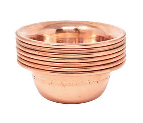 Brass Copper Offering Bowl Set of 7 Tibetan Buddhist Alar Supplies for Meditation Yoga Burning Incense Ritual Smudging Decoration by Mudra Crafts 3.25 Inches Copper Tone