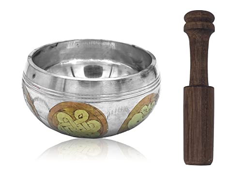 Mandala Crafts Tibetan Singing Bowl Set  Nepal Sound Bowl for Healing  Meditation Bowl Tibetan Sing Bowl for Mindfulness Yoga Meditation Decor (4 Inches, Silver)