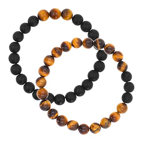 Mudra Crafts Mens Tiger Eye Bracelet - 8mm Unisex Natural Tigers Eye Crystal Stone Bead Bracelet for Women