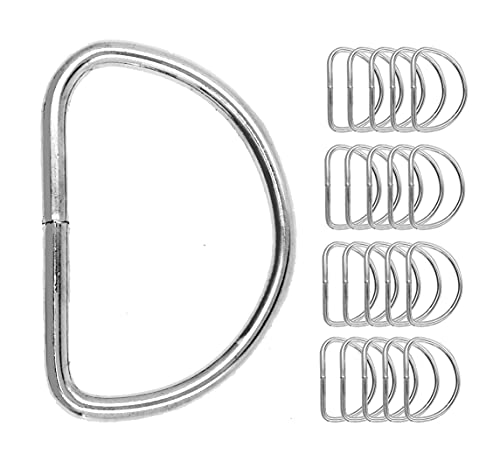 Mandala Crafts Metal D Ring Assortment - Heavy Duty D-Ring Bulk Pack - Silver Non Welded D Rings for Purse Sewing Crafts Cat Dog Collar Bag Belt Keychain Webbing Strap 50 PCs 4.5mm Thick 1 Inch Wide