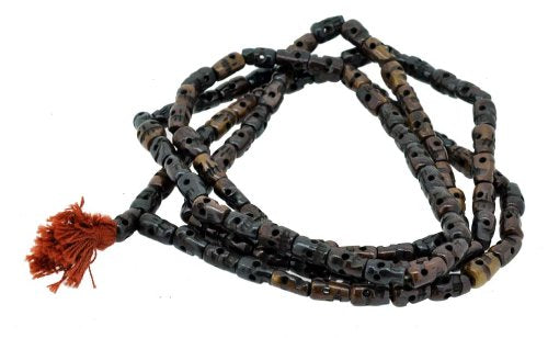 Hinky Imports Carved Black Yak Bone Skull Beads Necklace - Japa Tibetan Skull Mala Beads 108 - Buddhist Skull Rosary Prayer Beads for Yoga Meditation Beads