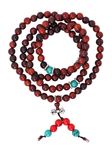 Mandala Crafts Wood Mala Beads Necklace  Japa Mala Beads 108 Necklace  108 Mala Beads Bracelet Mala Prayer Beads Necklace for Men Women Mala Meditation Beads Red Wood Blue Marker