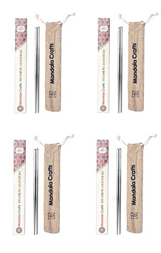 Mandala Crafts Titanium Chopsticks with Case  Titanium Travel Chopsticks with Case  Dishwasher Safe Titanium Square Chopsticks 4 Pairs