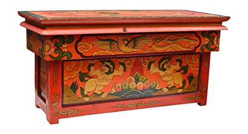 Altar Table for Meditation Yoga Room, Tibetan Furniture for Unique Home Décor; by Mudra Crafts (Large, Red)