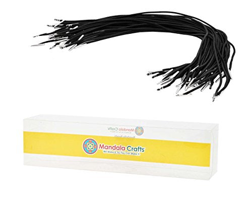 Mandala Crafts Elastic Barbed Cord, Stretch Loop Band with Metal Ends for Masks, Hats, Menus, Badges, Signs; 6.5 Inches 500 Loops, Black