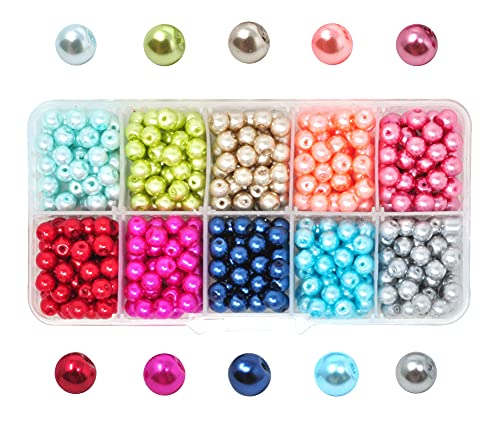 Mandala Crafts Glass Pearl Beads for Jewelry Making Spacers  Loose Faux Pearls for Crafts  Loose Fake Pearls for Jewelry Making Craft Pearls Vase Fillers 8mm 10 Colors Combo 3 250 PCs