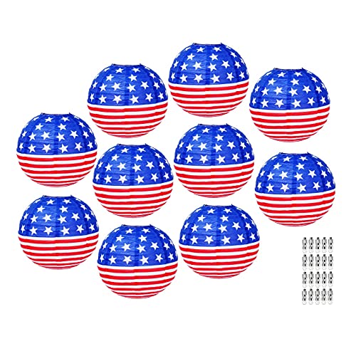 Mandala Crafts Hanging Patriotic Paper Lanterns with Lights for Patriotic Decorations American Flag Decorations 4th of July Decorations 12 Inches 10 PCs