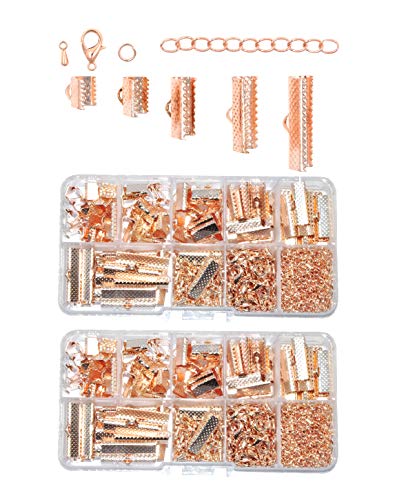 Mandala Crafts Ribbon Clamps for Jewelry Making  Ribbon End Crimps - Fold Over Pinch Crimp Ends Ribbon Clasps for Bookmark Pinch Bracelet Choker Necklace 1000 PCs 8 10 13 16 20 25mm Rose Gold