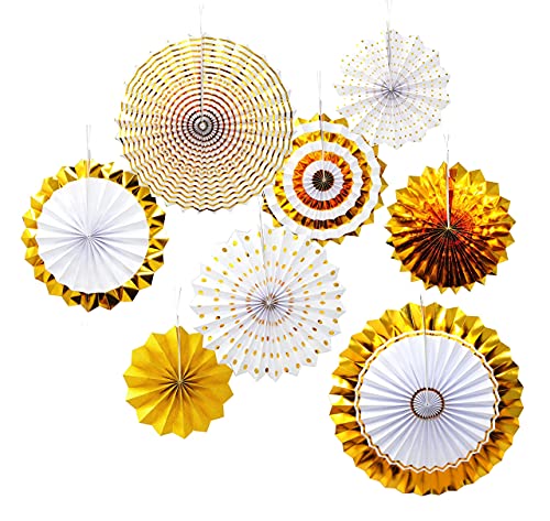 Mandala Crafts Hanging Paper Fans Party Decorations  Round Paper Fans for Wedding - Paper Fan Decorations for Graduation Birthday Classroom Decor Gold Fan Pack of 8