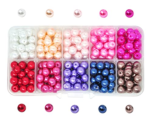 Mandala Crafts Glass Pearl Beads for Jewelry Making Spacers  Loose Faux Pearls for Crafts  Loose Fake Pearls for Jewelry Making Craft Pearls Vase Fillers 8mm 10 Colors Combo 1 250 PCs