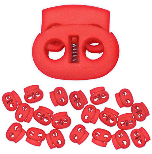 Mandala Crafts Cord Lock Cord Stop Tightener Lace Locking End Two Hole Fastener for Drawstrings Shoelaces Bow Cord Bungee Cord 20 PCs Red 0.85 Inch