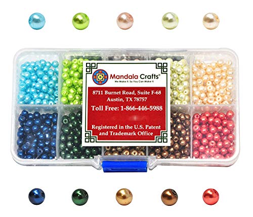 Mandala Crafts Glass Pearl Beads for Jewelry Making Spacers  Loose Faux Pearls for Crafts  Loose Fake Pearls for Jewelry Making Craft Pearls Vase Fillers 4mm 10 Colors Combo 2 1000 PCs