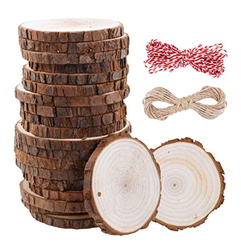 Mandala Crafts Natural Wood Slices for Centerpieces Crafts  Predrilled Wooden Circles Round Discs with Bark for Wood Burning Projects Arts Coaster Table Décor 20 PCs Natural 3.5 Inches