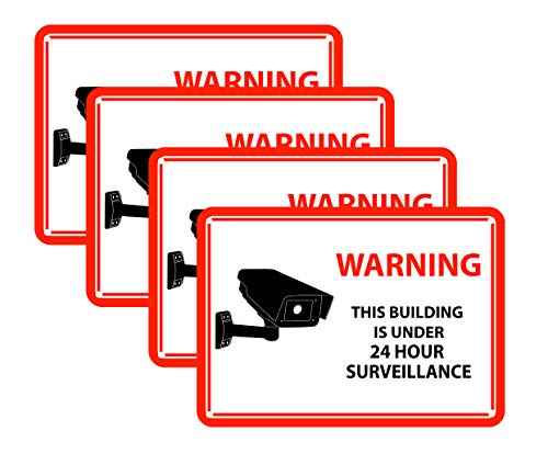 Mandala Crafts 24 Hour Video Surveillance Sign, Security Camera Sign, Rectangular Aluminum Warning Sign for Outdoors, Homes, Businesses, CCTV Recording 6-Pack White