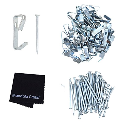 Mandala Crafts Picture Hangers for Drywall Wood - Silver Picture Hanging Hooks for Hanging Picture - Wall Picture Hanger Kit with Nails Heavy Duty Extra Large 50 PCs 100 Pounds