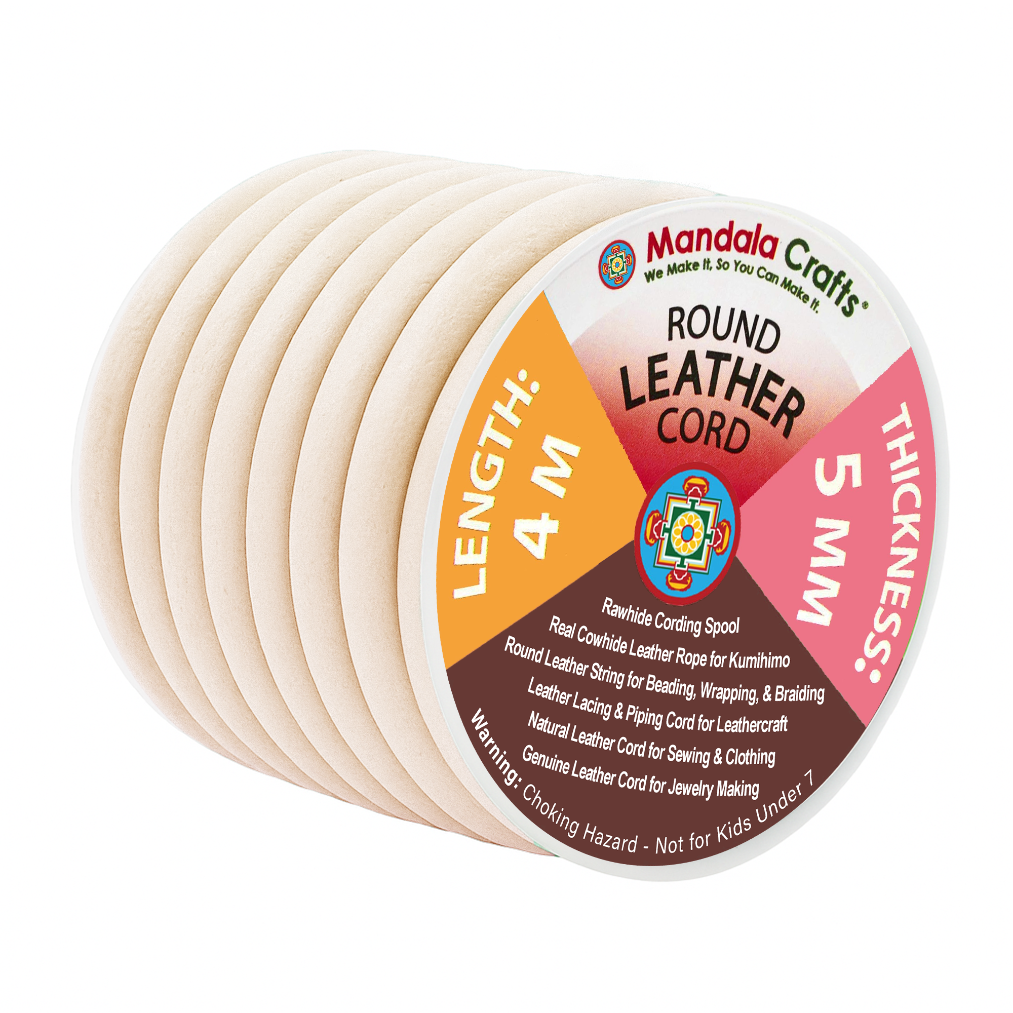 Round Cowhide Genuine Leather String Cord, Natural Rawhide Rope for Jewelry Making, Kumihimo Braiding, Shoelaces