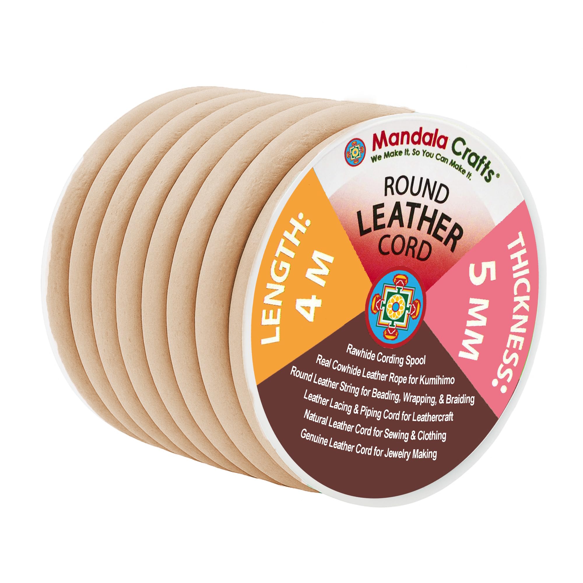 Round Cowhide Genuine Leather String Cord, Natural Rawhide Rope for Jewelry Making, Kumihimo Braiding, Shoelaces