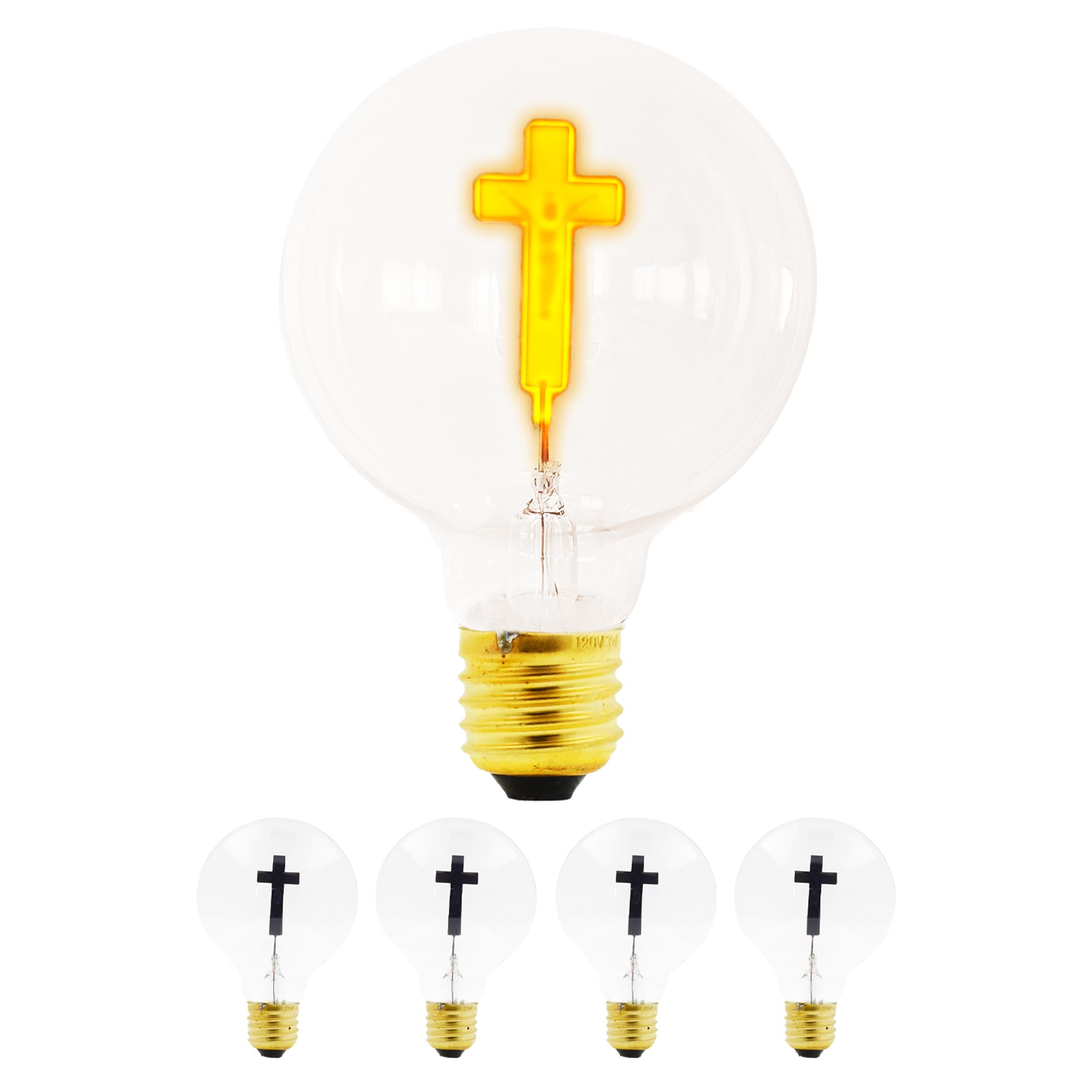 Christian Light Bulb Crucifix Bulb Jesus on The Cross Catholic Novelty Bulb 3W 120V for Pendant String Night Light by Mandala Crafts