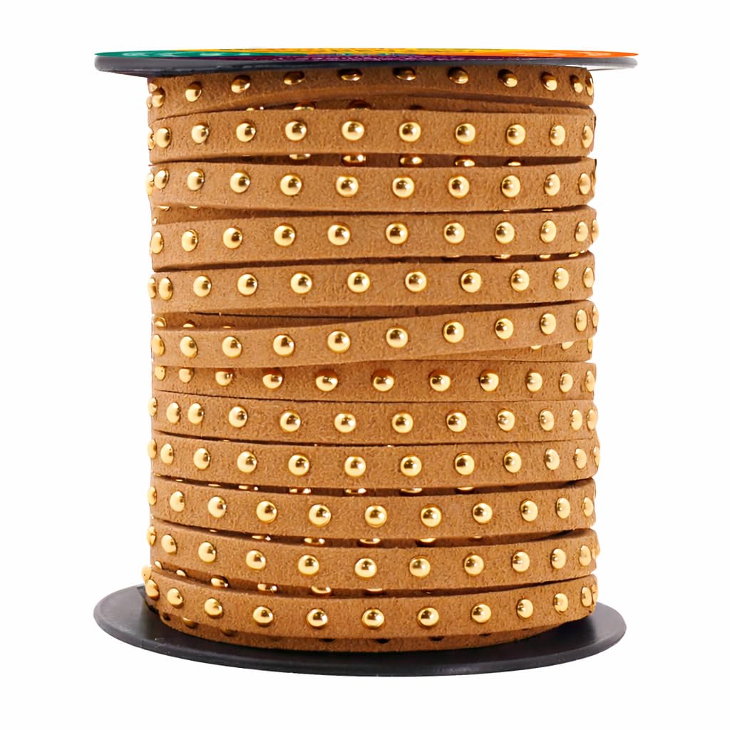 Studded Faux Suede Cord Rope for Jewelry Making - 20 Yards Faux Leather Ribbon - Flat Micro Fiber Leather String Faux Leather Lace with Rivets