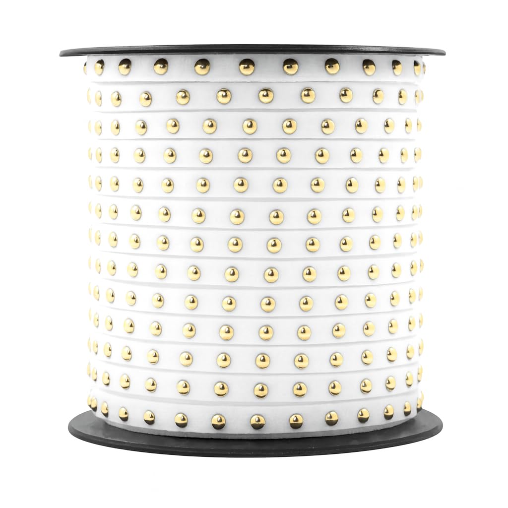 Studded Faux Suede Cord Rope for Jewelry Making - 20 Yards Faux Leather Ribbon - Flat Micro Fiber Leather String Faux Leather Lace with Rivets