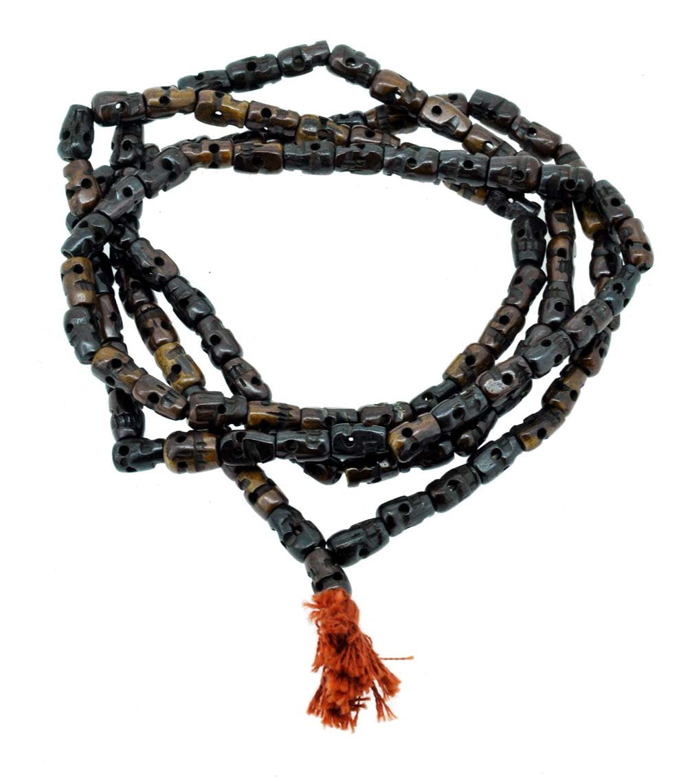 Hinky Imports Carved Black Yak Bone Skull Beads Necklace - Japa Tibetan Skull Mala Beads 108 - Buddhist Skull Rosary Prayer Beads for Yoga Meditation Beads