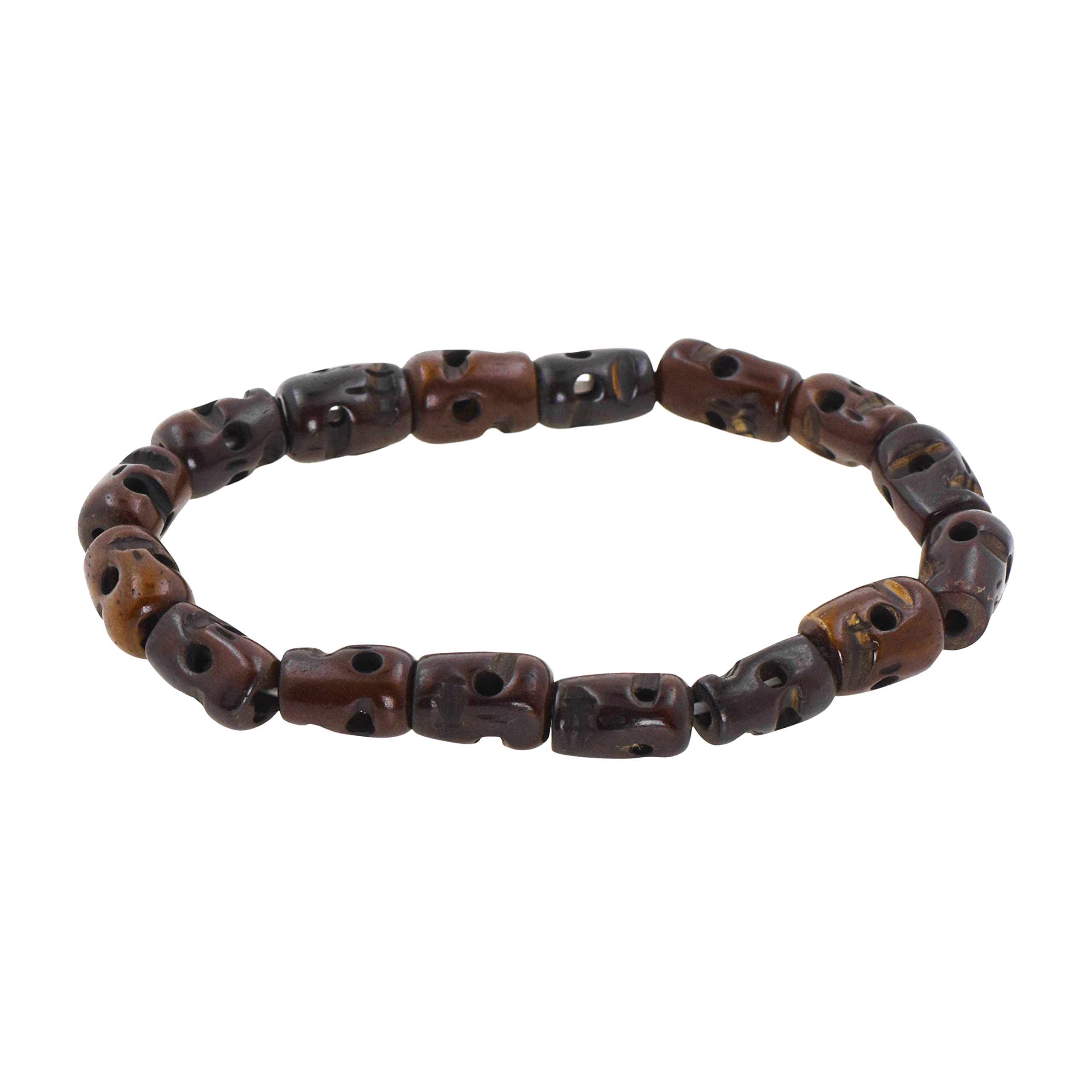 Mudra Crafts Yak Bone Skull Bracelet for Men Women - Adjustable Skull Mala Beads Tibetan Skull Wrist Mala for Yoga Meditation