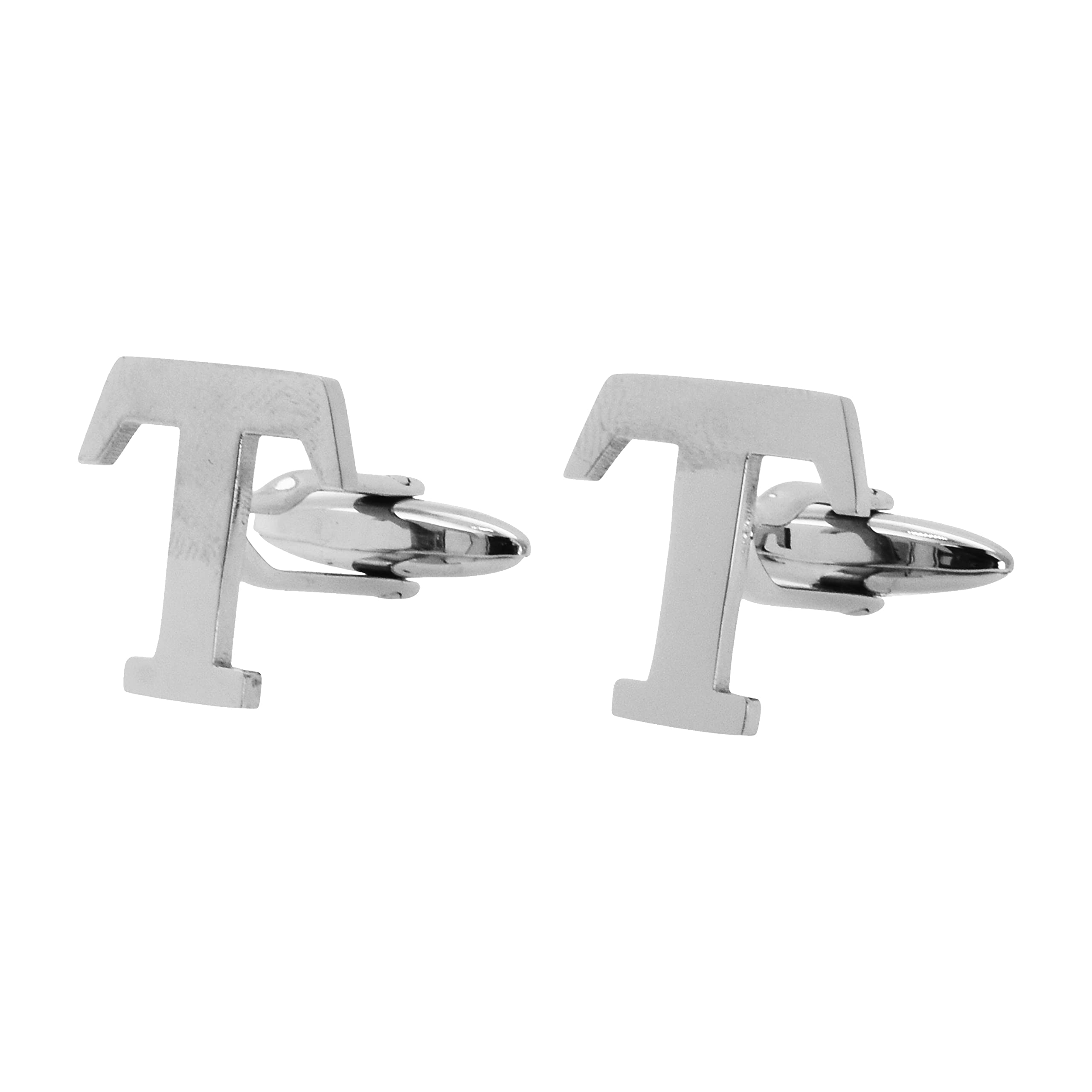Mudra Crafts Letter T Initial Cufflinks for Men Set - Mens Stainless Cuff Links with Initials - Monogram Stainless Steel Alphabet Cufflinks