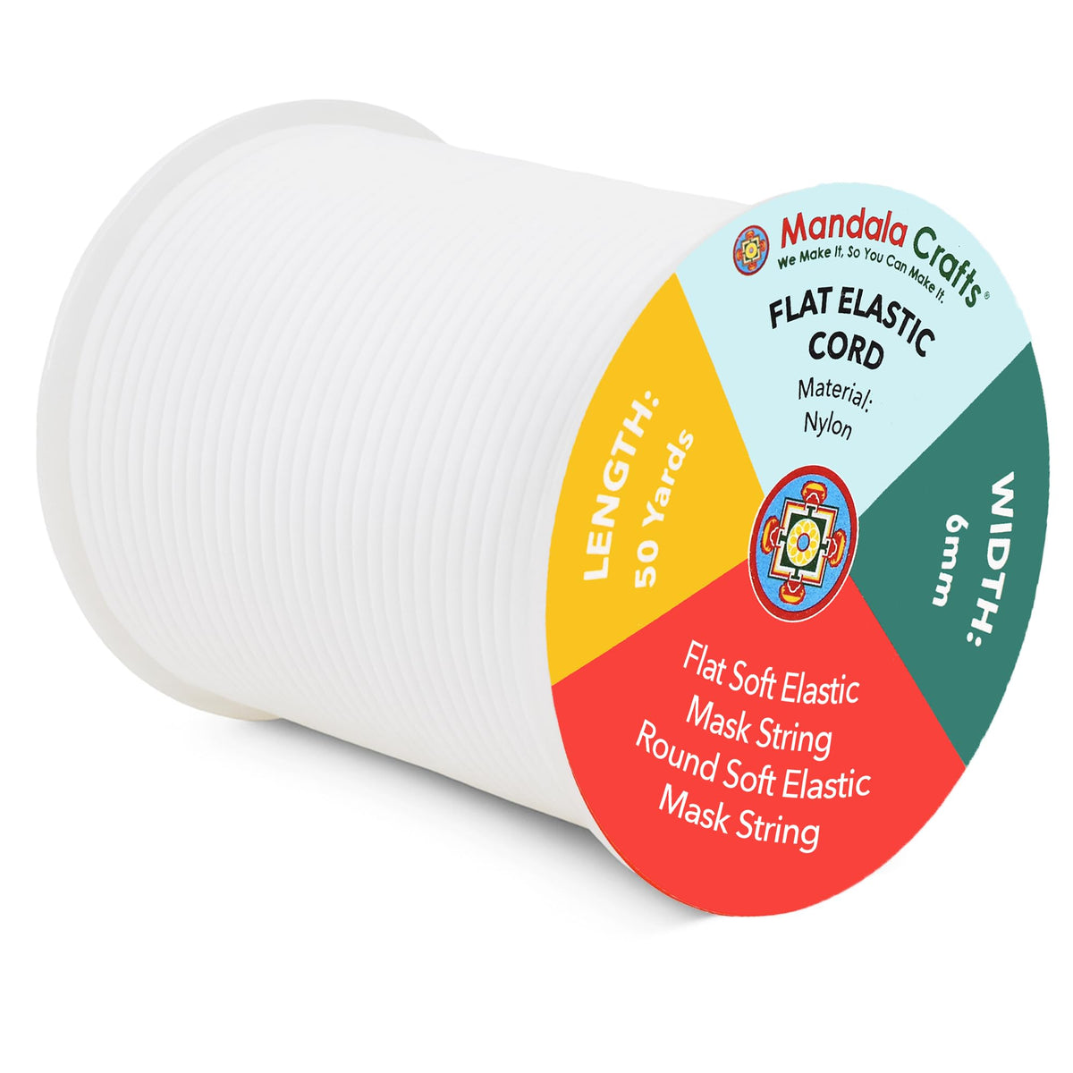 Elastic String for Masks 1/8 Inch Elastic Cord for Mask Ear Loops; 3mm 50 Yards White Round Elastic Band by Mandala Crafts