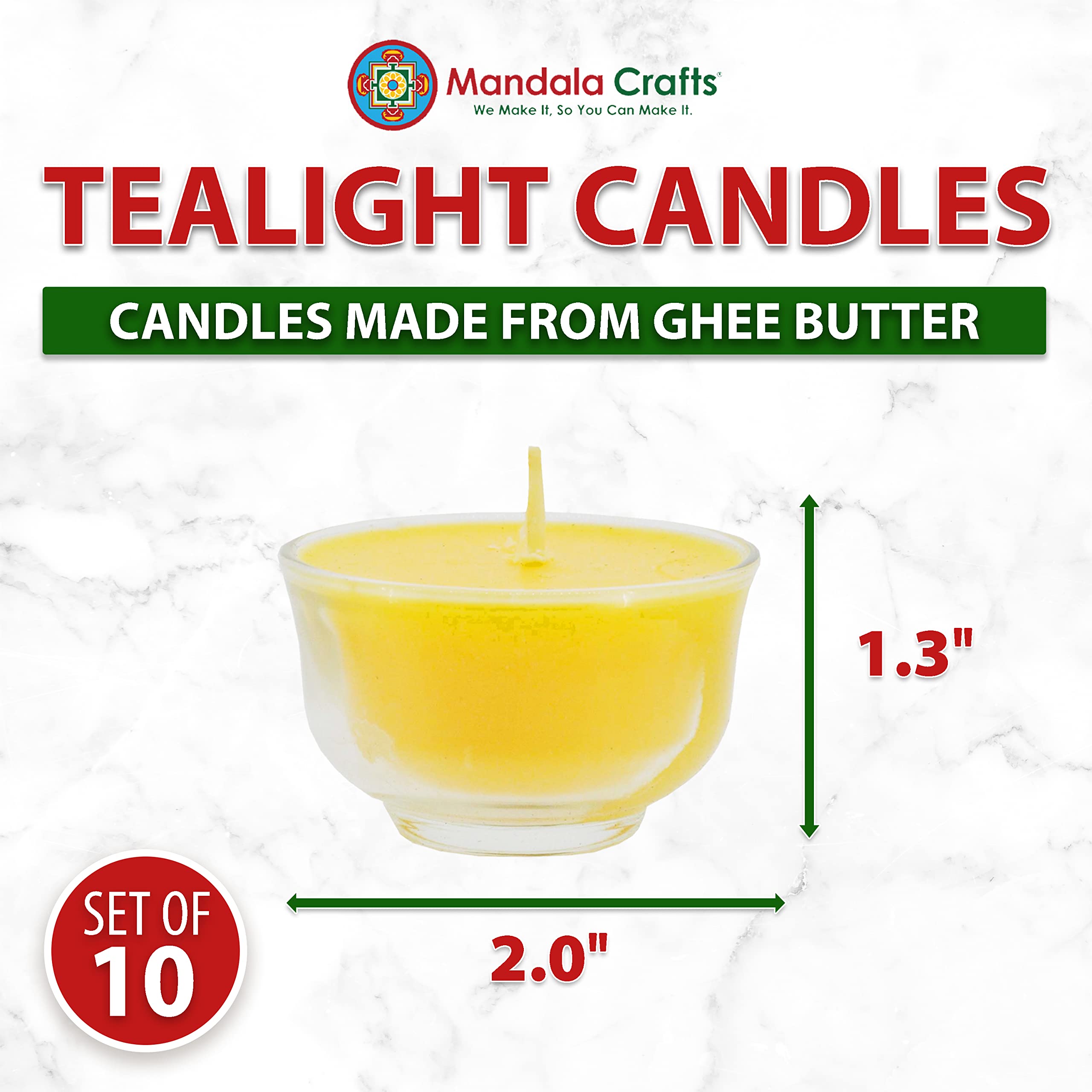 Tibetan Tealight Vanaspati Ghee Butter Lamp Candle Set for Meditation, Ceremonies, Rituals, Altars, Diwali (10 Small Clear Cups)