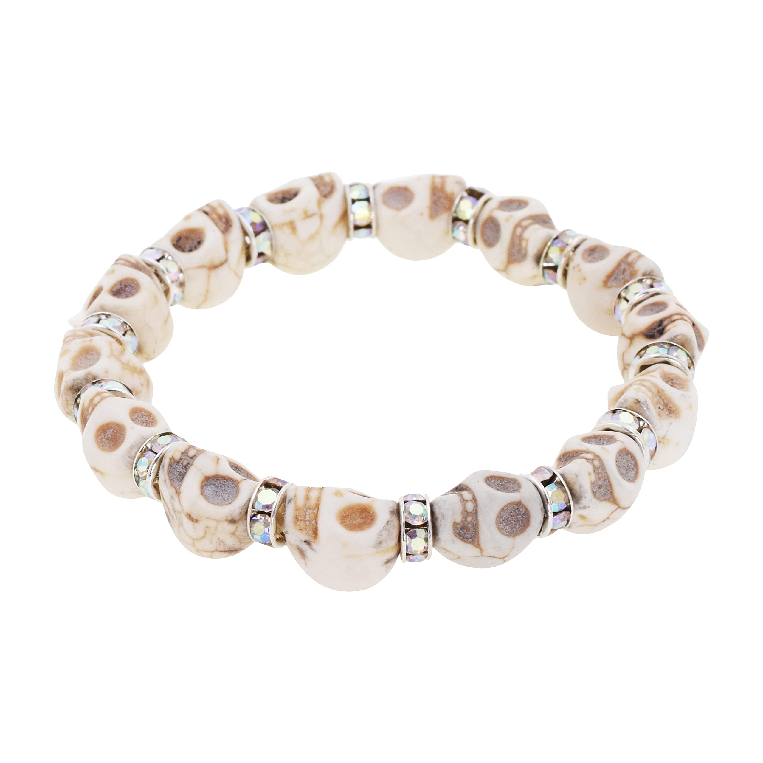 Mandala Crafts Skull Bracelet for Men Women - Howlite Adjustable Skull