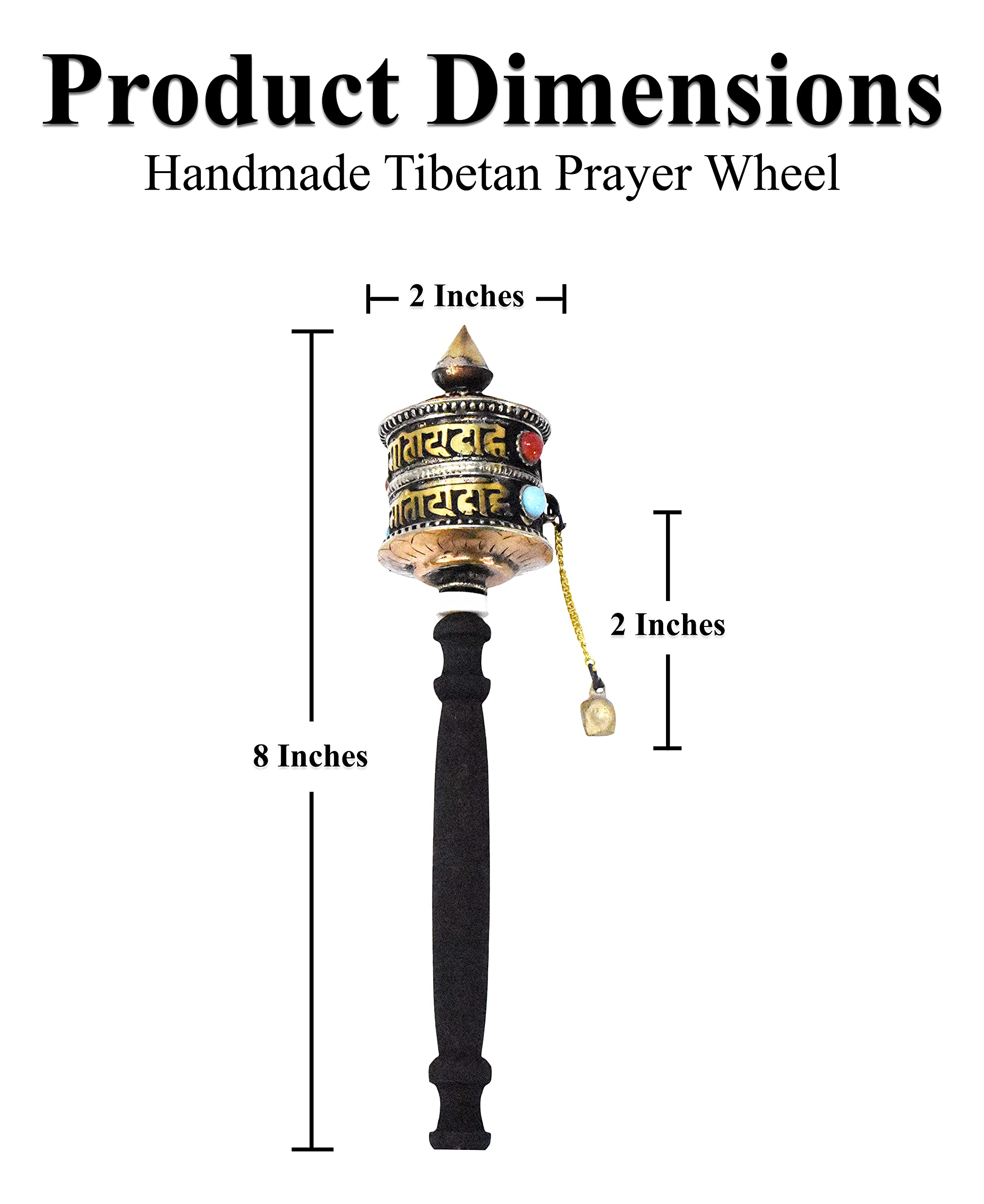 Mudra Crafts Small Hand Held Tibet Prayer Wheel – Tibetan Prayer Wheel Handheld Spinning Wheel with Om Mani Padme Hum Wood Handle for Gifts Nepal Decor