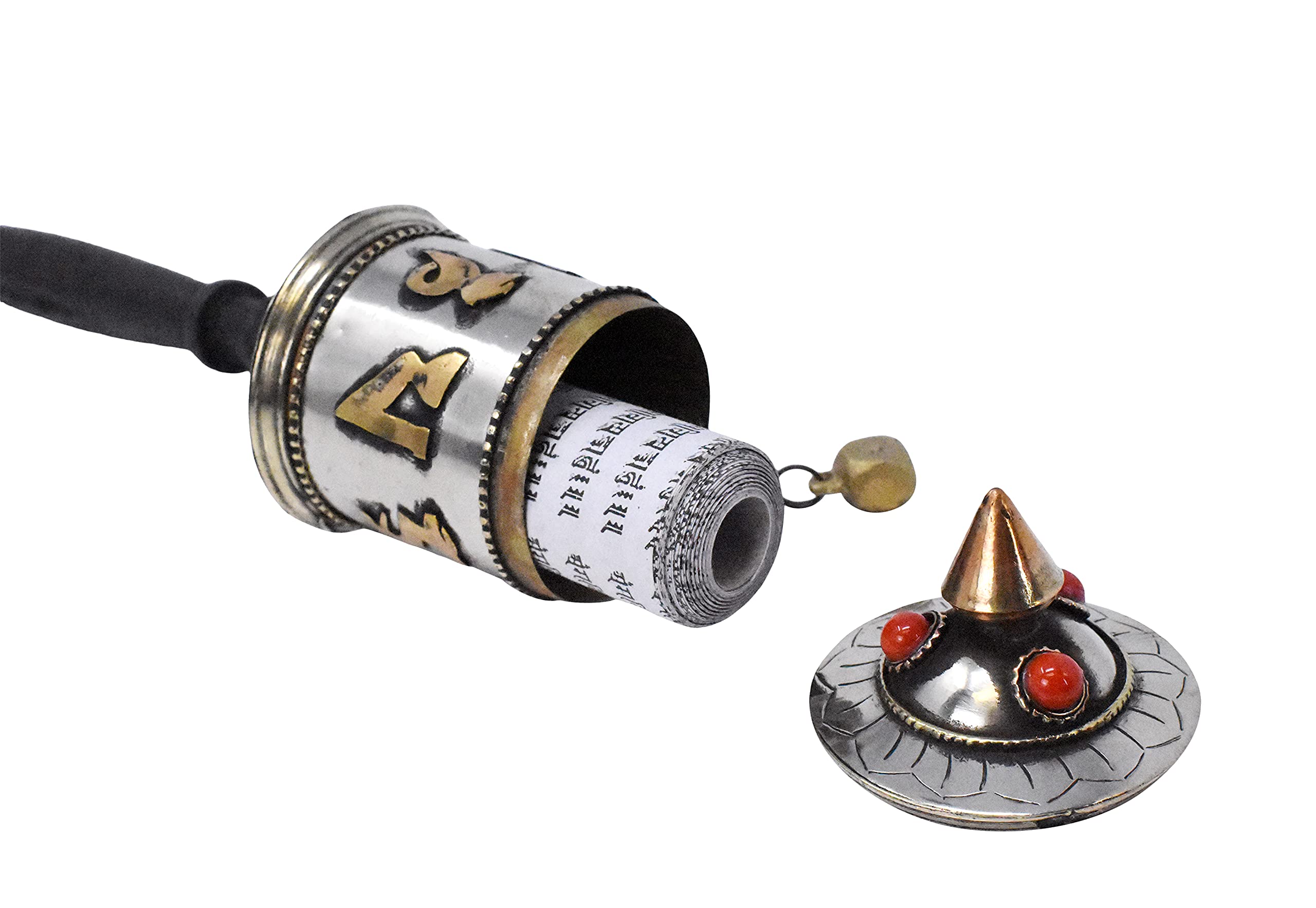 Mudra Crafts Hand Held Tibet Prayer Wheel – Small Tibetan Prayer Wheel Handheld Spinning Wheel with Om Mani Padme Hum Wood Handle for Gifts Nepal Decor