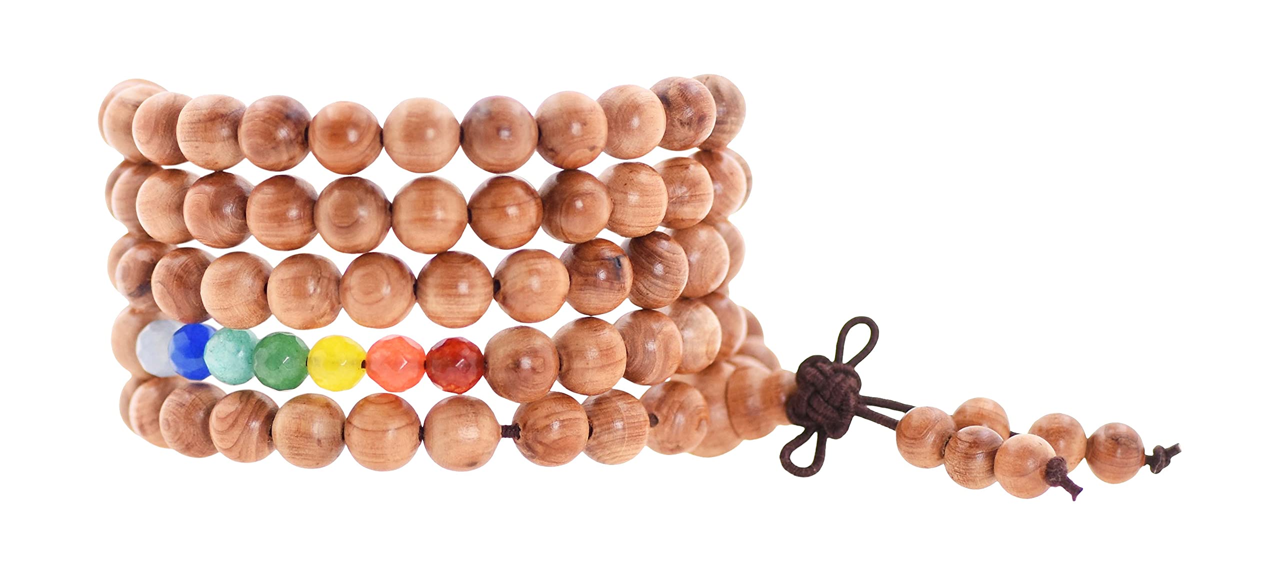 Mandala Crafts Natural Wood Mala Beads Necklace – Japa Mala Beads 108 Necklace – 108 Mala Beads Bracelet Mala Prayer Beads Necklace for Men Women Mala Meditation Beads (Cedar 7 Chakra)