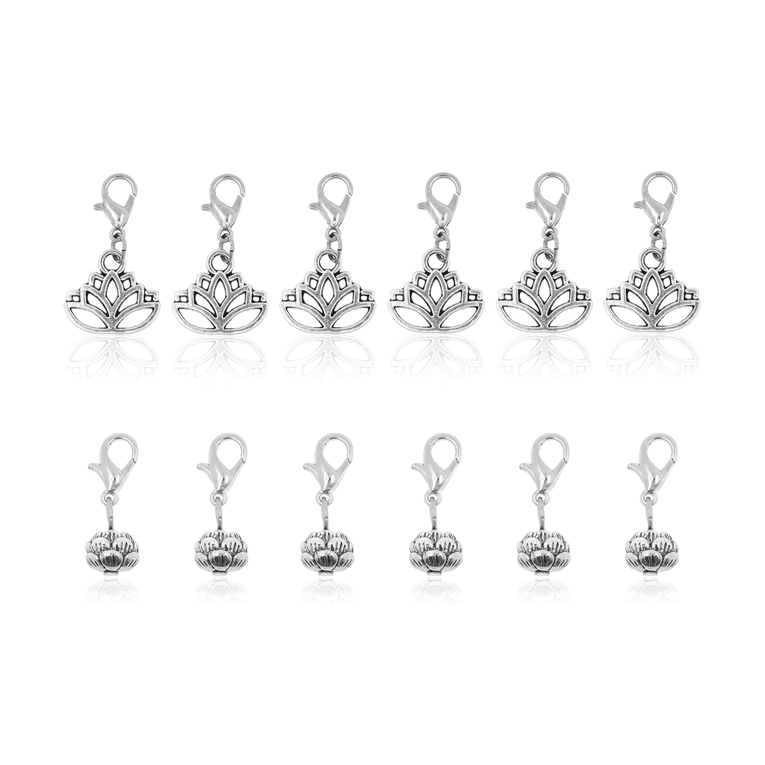 Mandala Crafts Clip On Charms with Lobster Clasp for Bracelet, Necklace, DIY Jewelry ; Silver Tone, 12 Assorted PCs