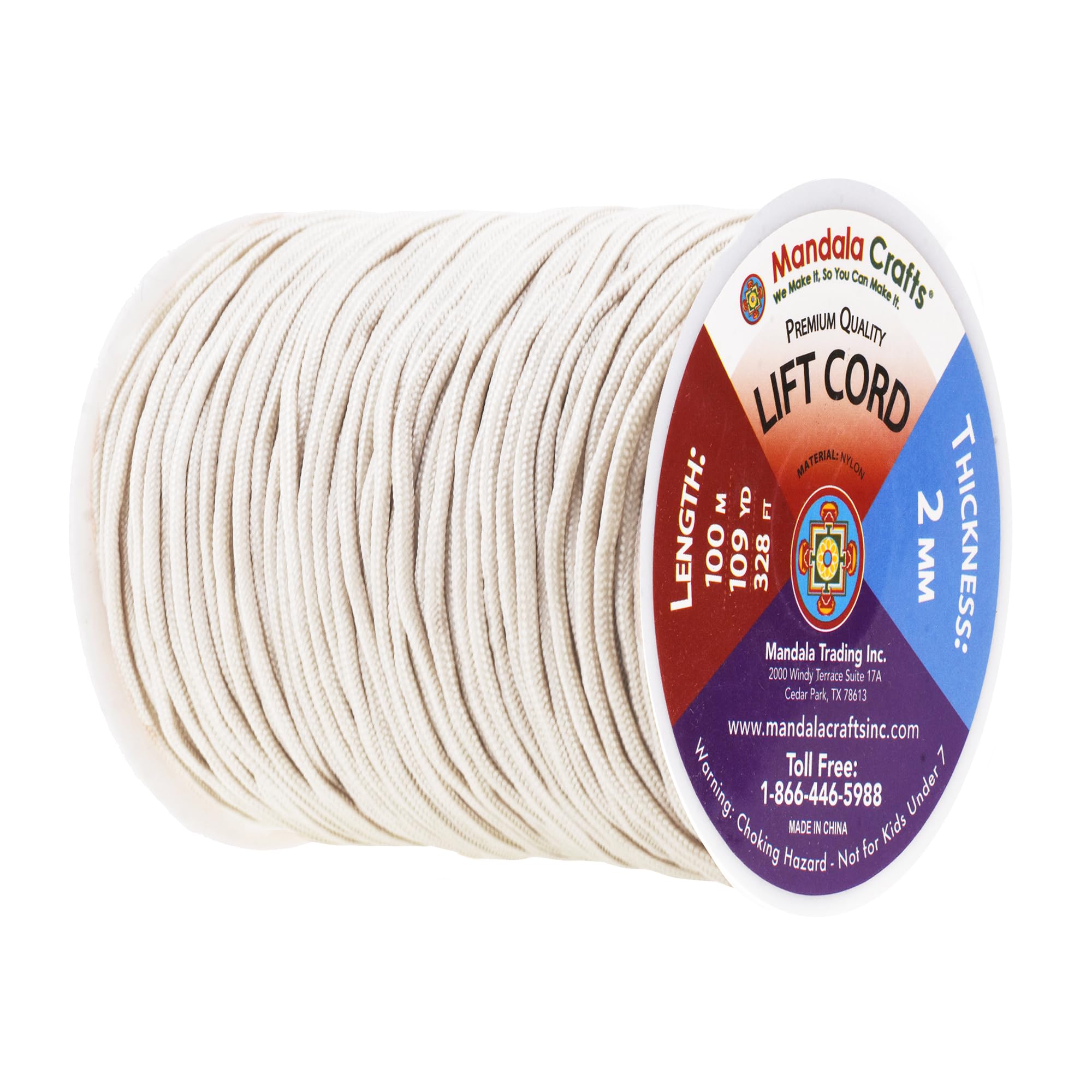 Mandala Crafts Strings Lift Cords - Roman Shades Cord 2mm Nylon Cord - 109 Yds Braided Nylon String