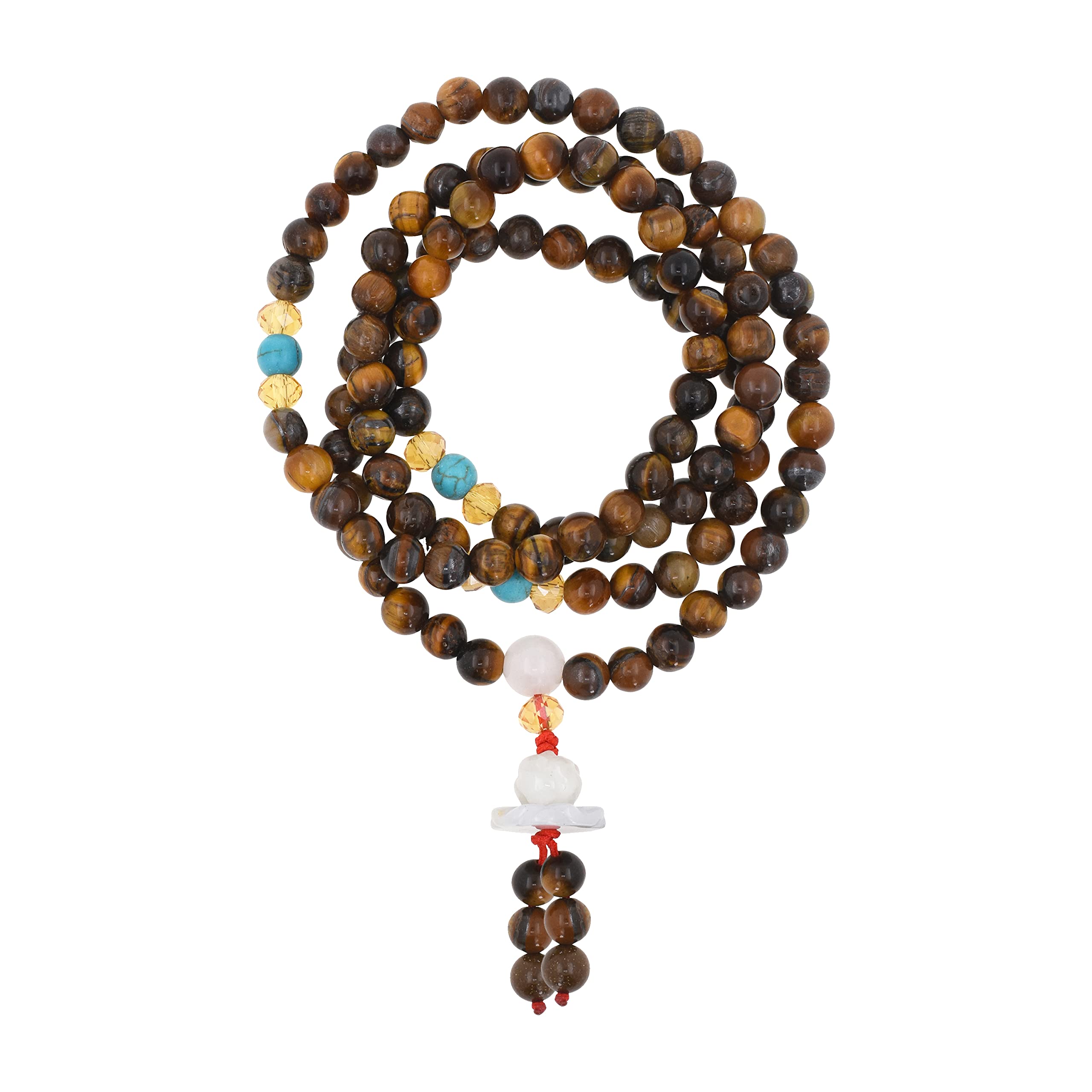 Mudra Crafts Buddhist Prayer Beads Tiger Eye Mala Beads 108 Necklace Bracelet - Tiger Eye Prayer Beads for Men Women - Tibetan Mala Beads for Yoga Meditation