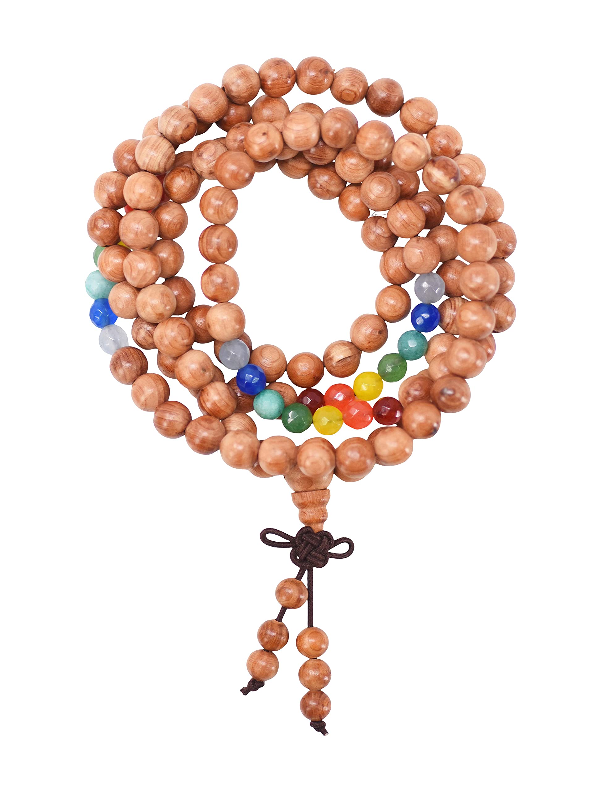 Mandala Crafts Natural Wood Mala Beads Necklace – Japa Mala Beads 108 Necklace – 108 Mala Beads Bracelet Mala Prayer Beads Necklace for Men Women Mala Meditation Beads (Cedar 7 Chakra)