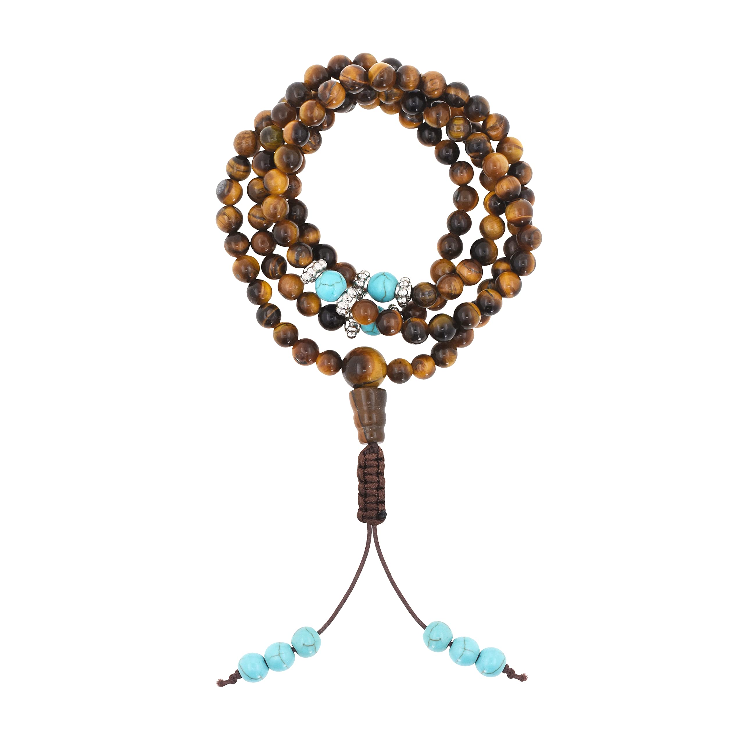 Mudra Crafts Buddhist Prayer Beads Tiger Eye Mala Beads 108 Necklace Bracelet - Tiger Eye Prayer Beads for Men Women - Tibetan Mala Beads for Yoga Meditation