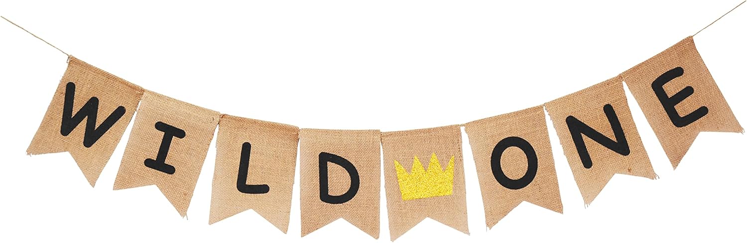 Mandala Crafts Burlap Wild One Banner First Boho Wild One Birthday Decorations for Boys Girls – Jute Wild One 1st Birthday Banner for Wild One Backdrop