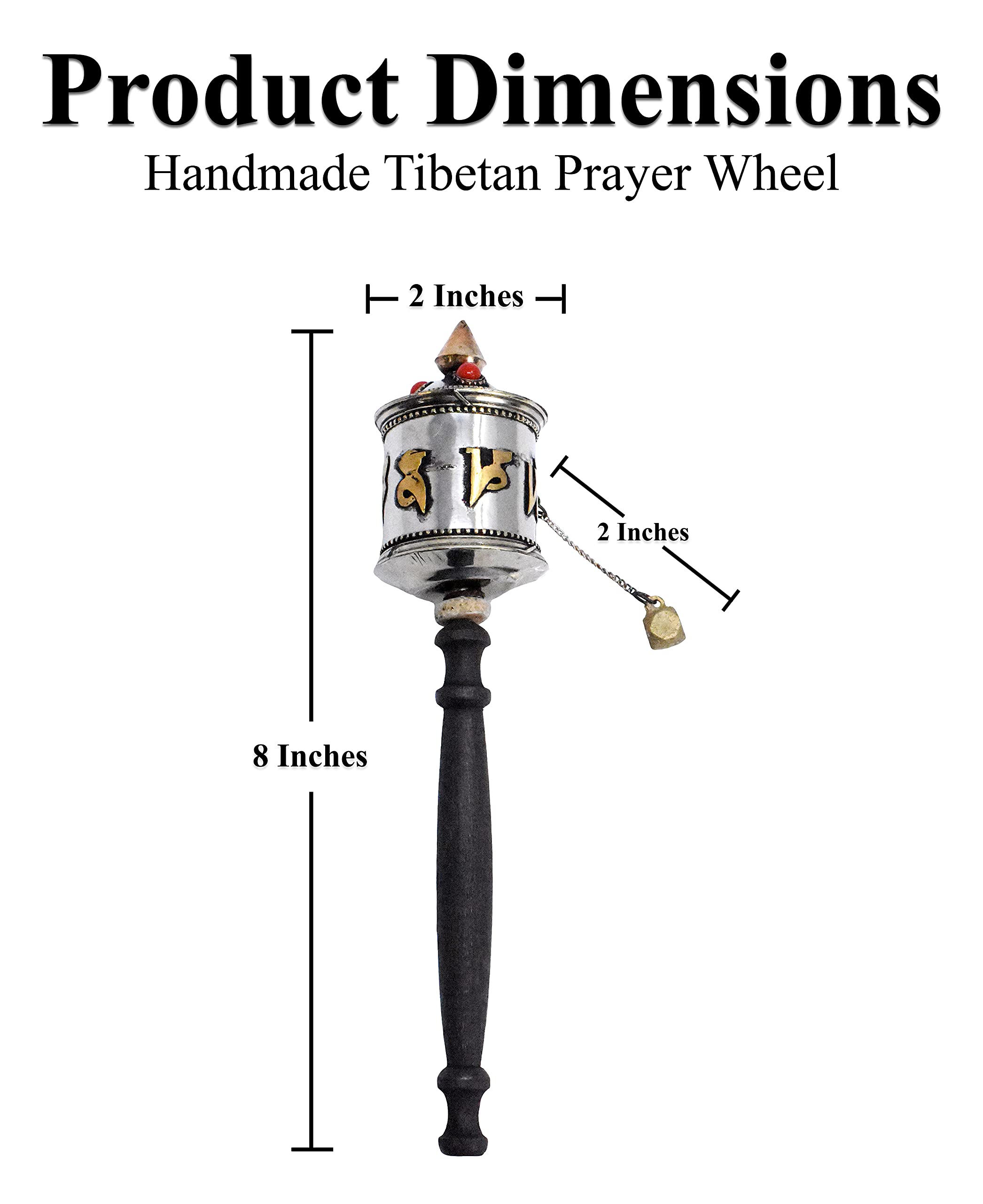 Mudra Crafts Hand Held Tibet Prayer Wheel – Small Tibetan Prayer Wheel Handheld Spinning Wheel with Om Mani Padme Hum Wood Handle for Gifts Nepal Decor