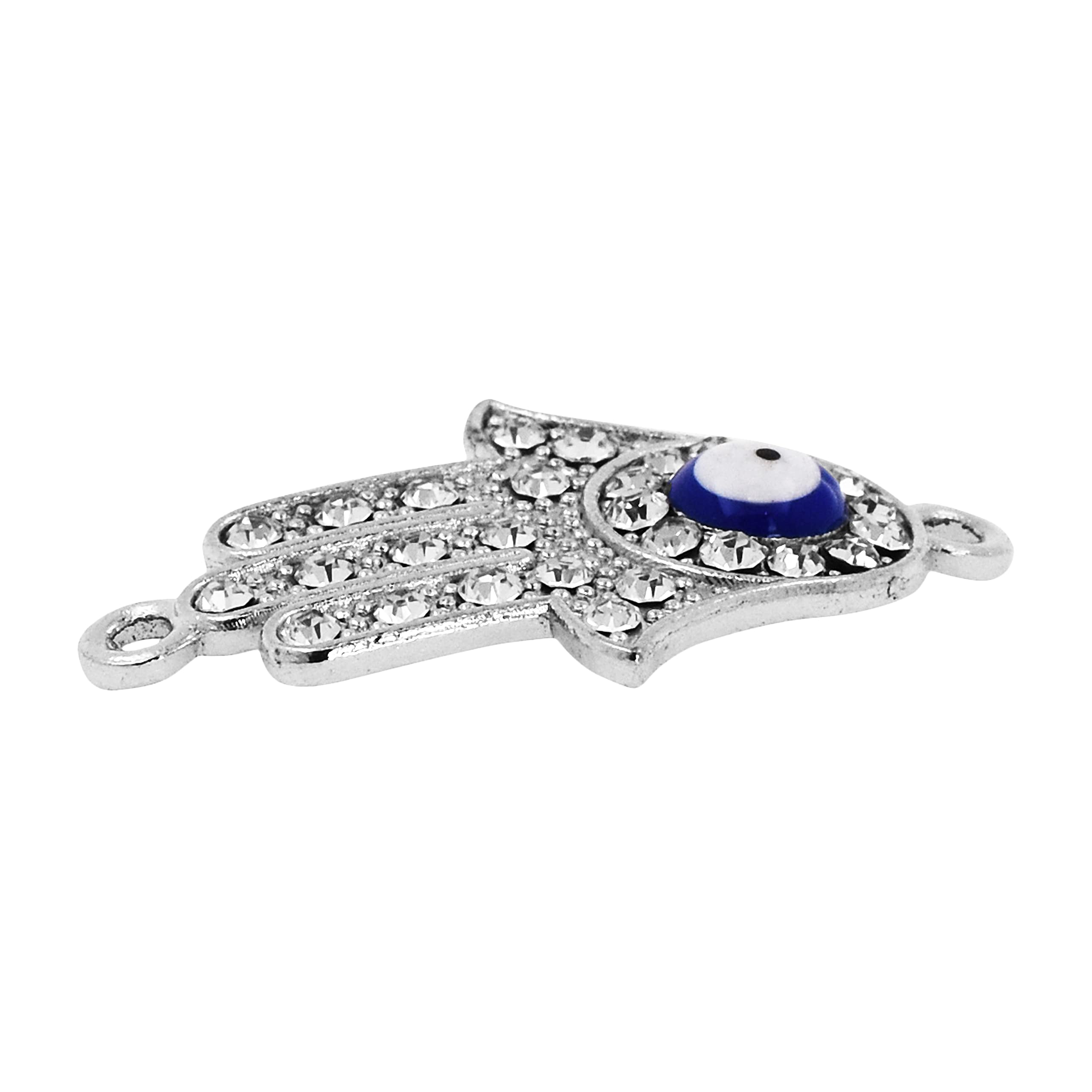 Mandala Crafts Silver Hamsa Evil Eye Charm - Hamsa Hand Charm - Fatima Eye Hamsa Pendant Mini Evil Eye Charms for Jewelry Making DIY Necklace Bracelet