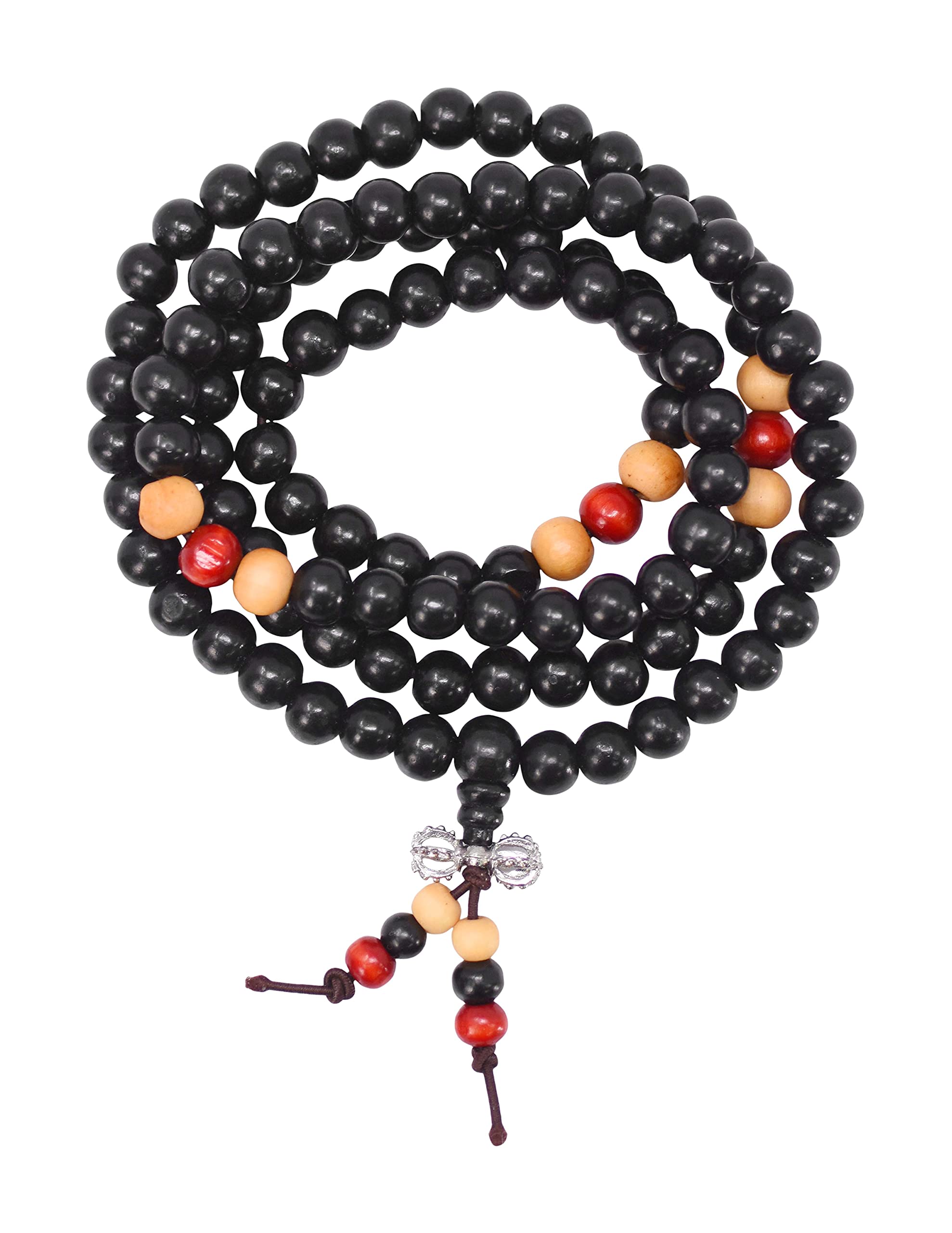 Mandala Crafts Natural Wood Mala Beads Necklace – Black Wood Japa Mala Beads 108 Necklace – 108 Mala Beads Bracelet Mala Prayer Beads Necklace for Men Women Mala Meditation Beads