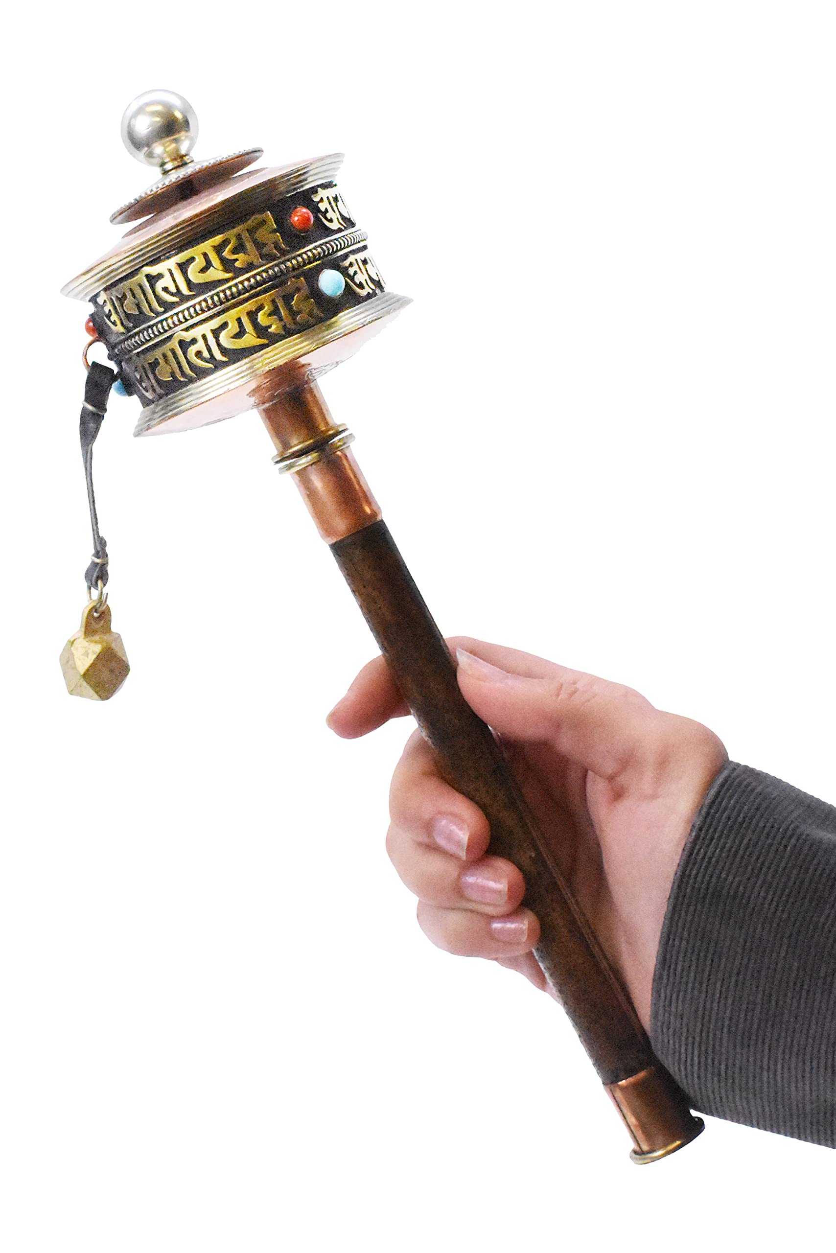 Mudra Crafts Hand Held Tibet Prayer Wheel – Tibetan Prayer Wheel Handheld Spinning Wheel with Om Mani Padme Hum Wood Handle for Gifts Nepal Decor