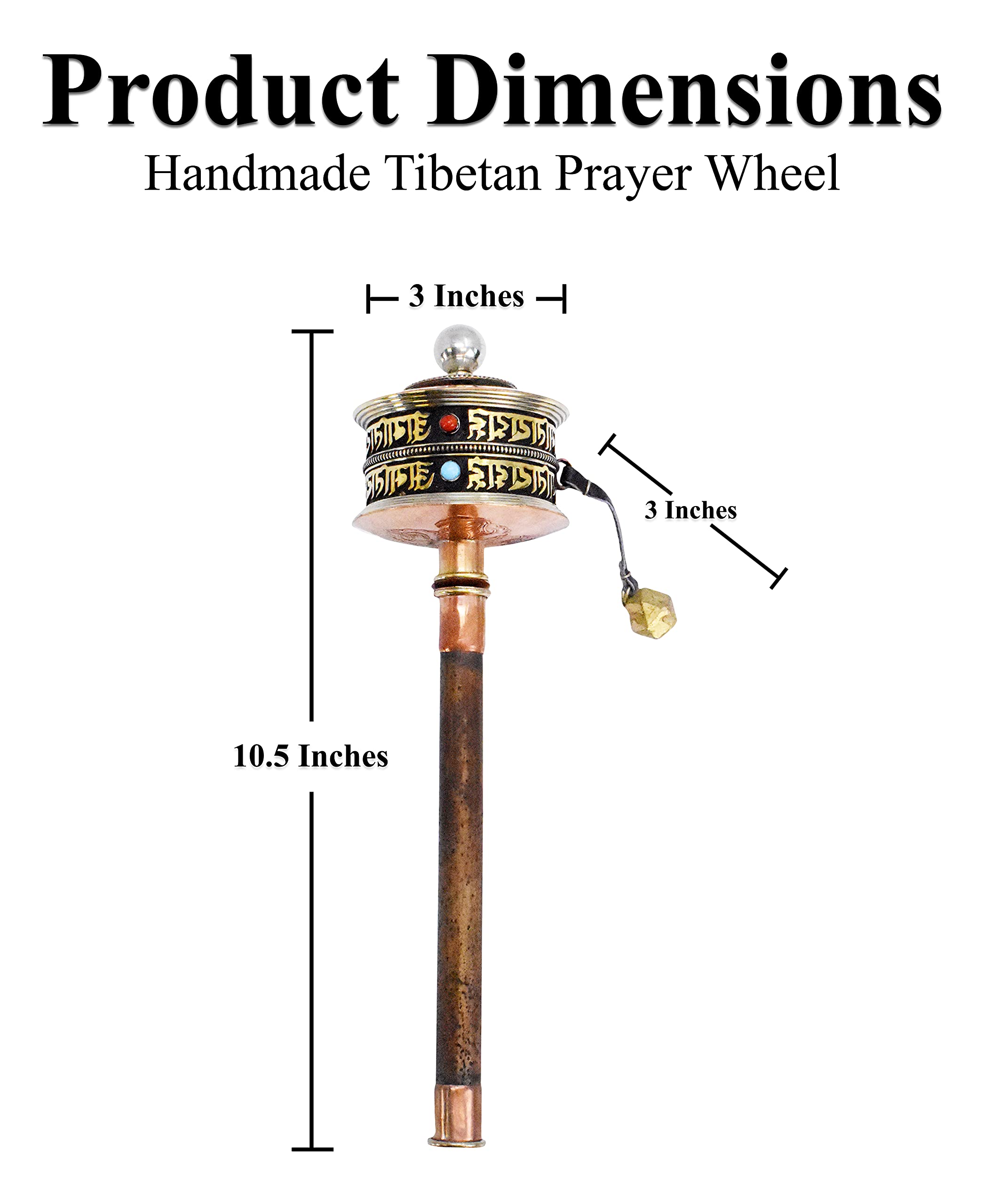 Mudra Crafts Hand Held Tibet Prayer Wheel – Tibetan Prayer Wheel Handheld Spinning Wheel with Om Mani Padme Hum Wood Handle for Gifts Nepal Decor