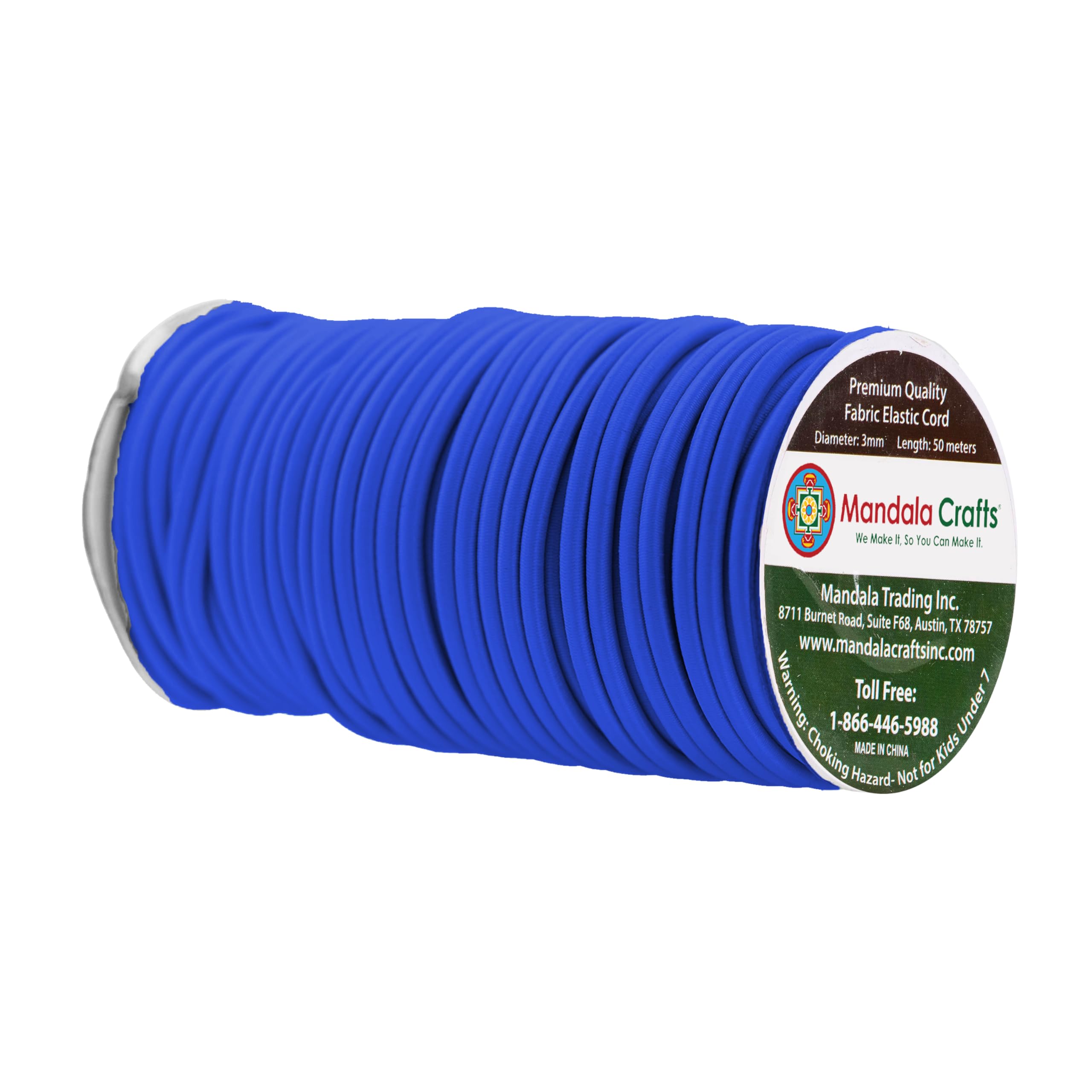 Mandala Crafts Tent Pole Shock Cord 1/8 Inch Blue 3mm Thick Elastic Cord - 55 YDS DIY Round Stretchy Cord Rope - Heavy Duty Kayak Bungee Cord Stretch String