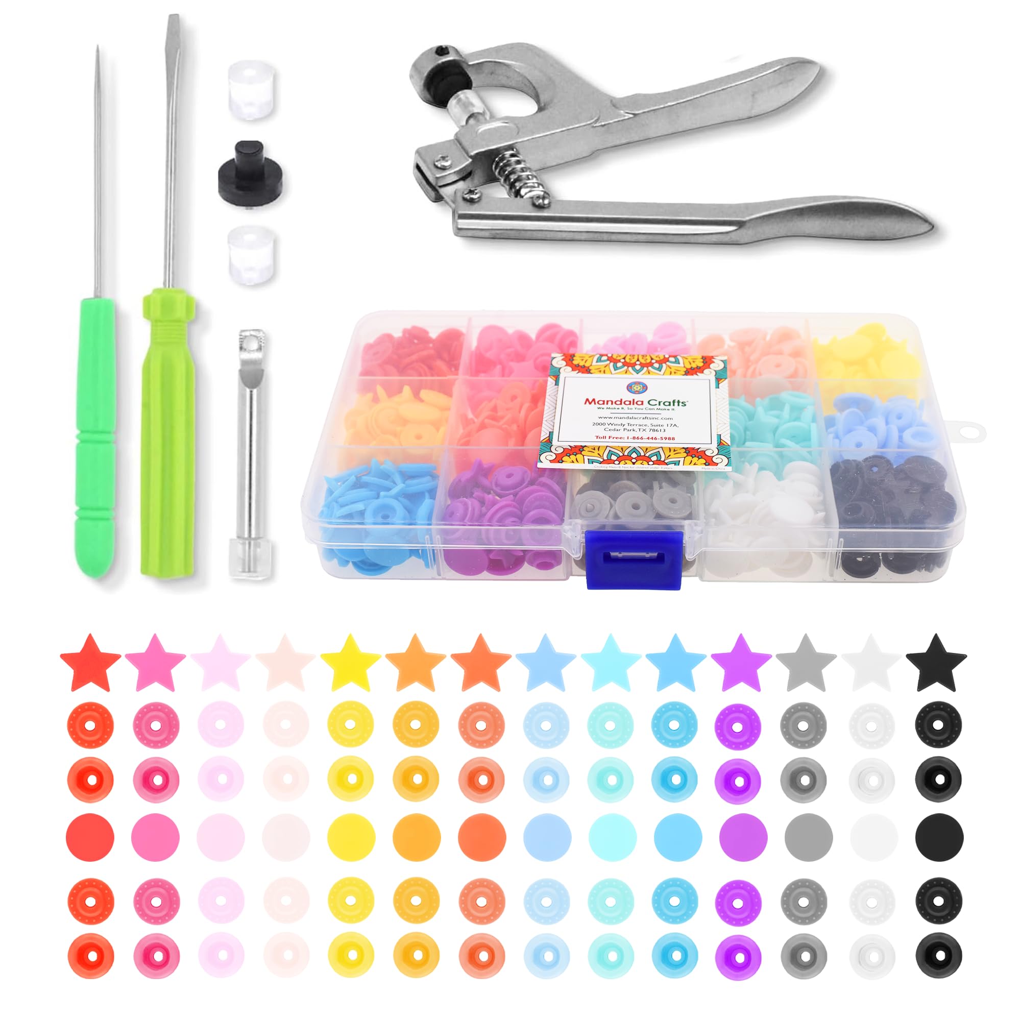 Mandala Crafts Plastic Snaps for Clothing - No-Sew Plastic Snap Buttons - Snap Button Kit - Snap Fastener Kit with Tools for Fabric Sewing Clothes