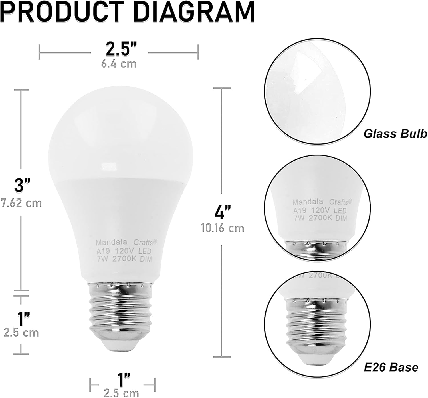 A19 LED Light Bulb - Dimmable LED Bulb A19 Light Bulb Daylight LED Light Bulbs 60 Watt Equivalent Standard Light Bulbs A19 E26 Base (2700K Soft White)