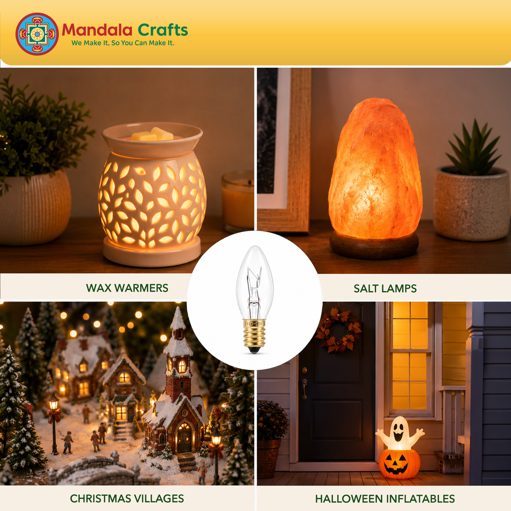 Mandala Crafts 7W E12 C7 Bulbs for Wax Warmers & Himalayan Salt Lamps