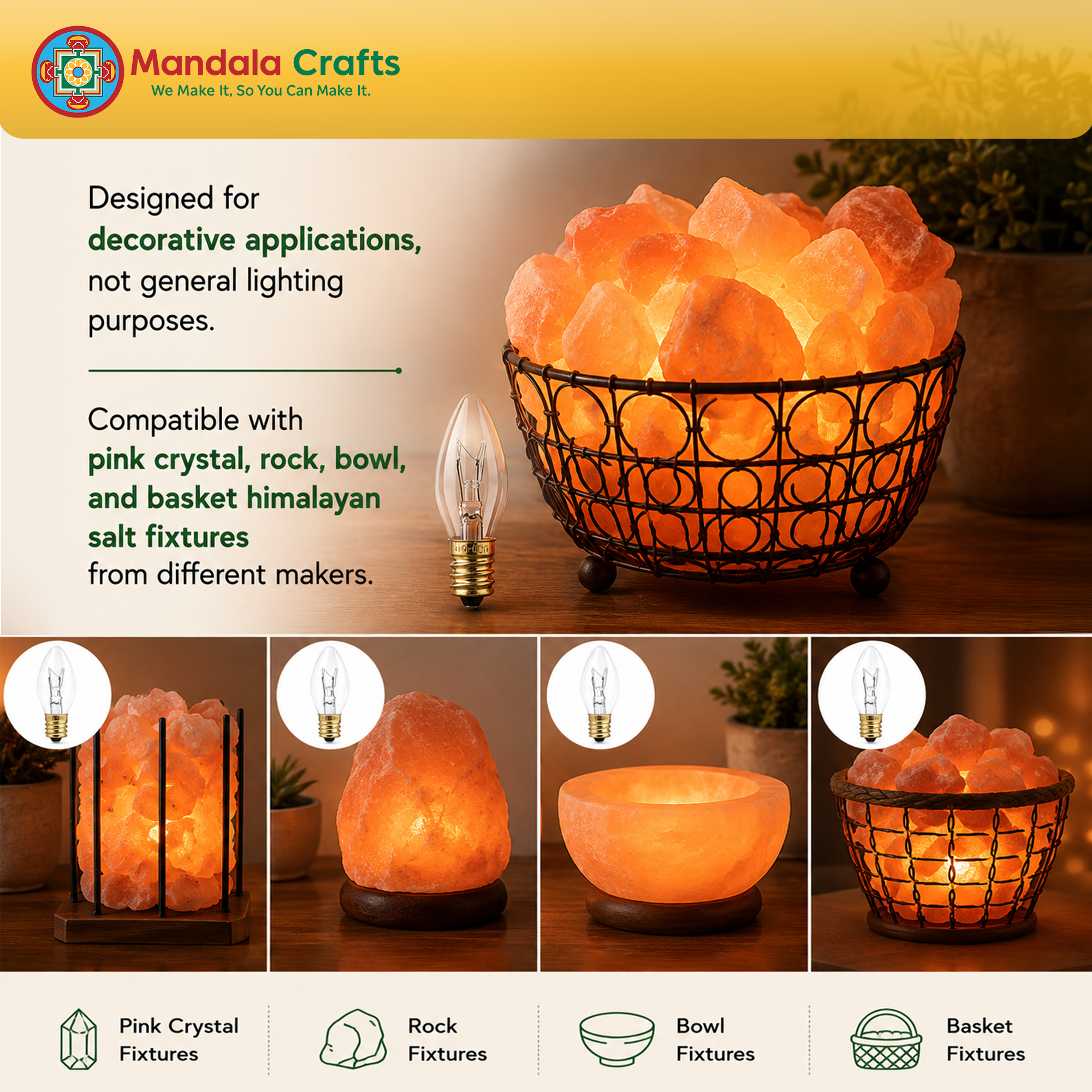 Mandala Crafts 7W E12 C7 Bulbs for Wax Warmers & Himalayan Salt Lamps