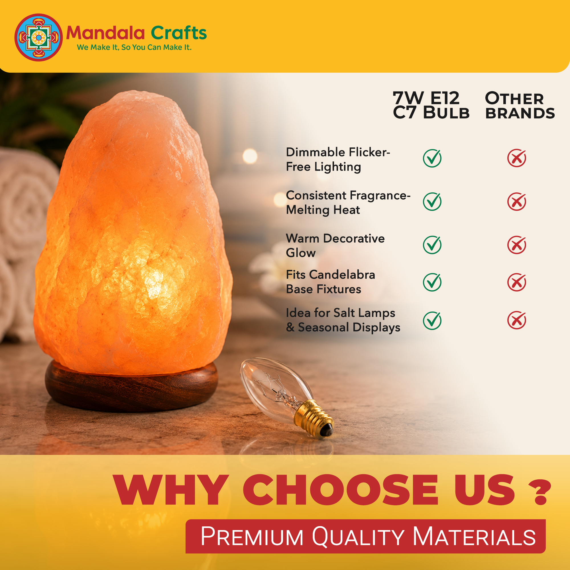 Mandala Crafts 7W E12 C7 Bulbs for Wax Warmers & Himalayan Salt Lamps